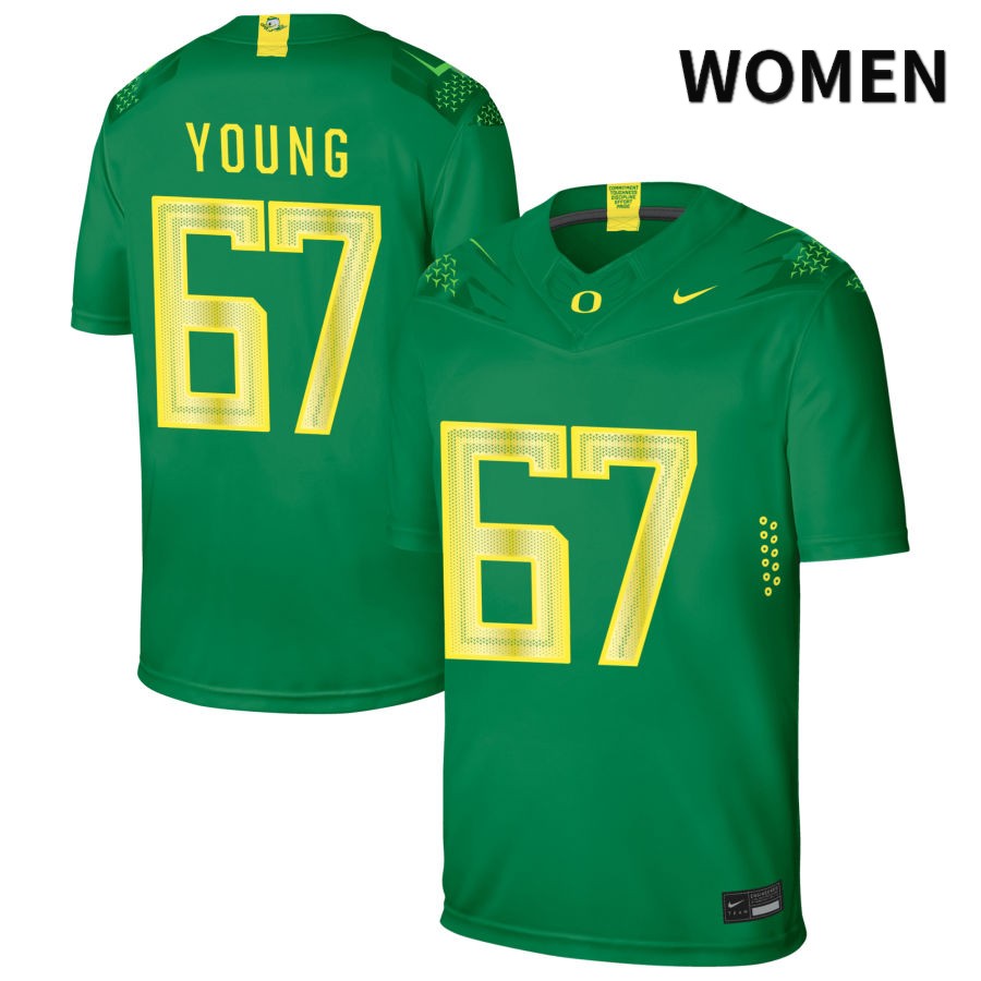 Oregon Ducks Women's #67 Cole Young Football College Authentic Green NIL 2022 Nike Jersey HRQ53O4W